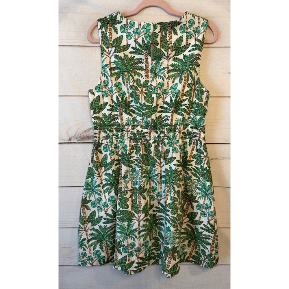 Boden Womens Tropical Palm Tree Print Smocked Waist Cotton Dress Green US 10R - Picture 5 of 5